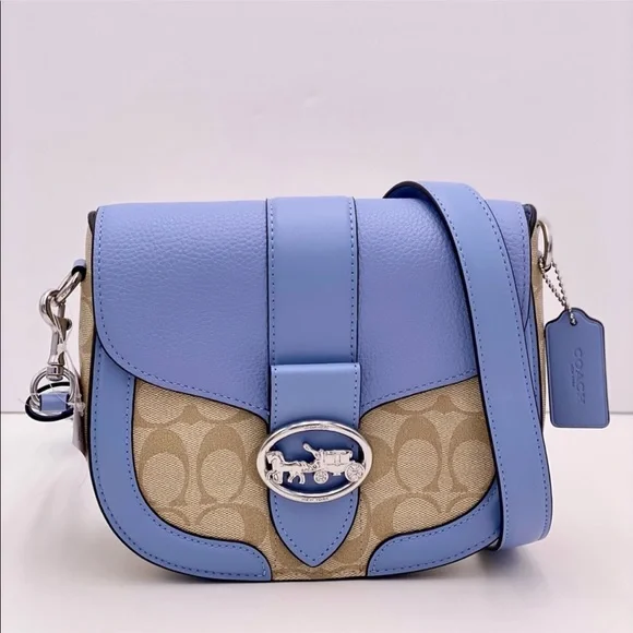 Coach Georgie Saddle Bag In Signature Canvas Light Khaki /Marble Blue - Picture 1 of 12